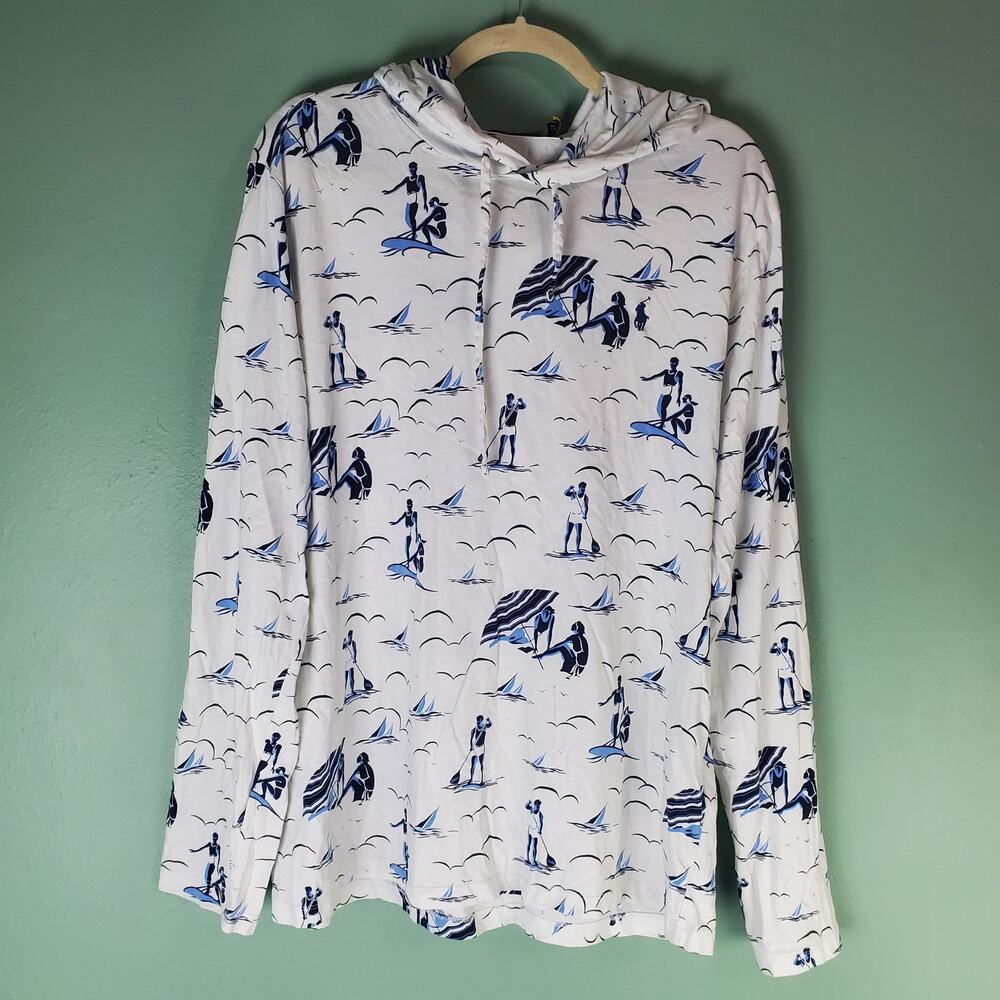 Polo Ralph Lauren Mens White Paddleboarding Beach Jersey Hoodie Shirt Size Large